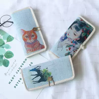 Korean version 2021 new wallet female long version cute personality student large capacity coin purse girl cat pattern