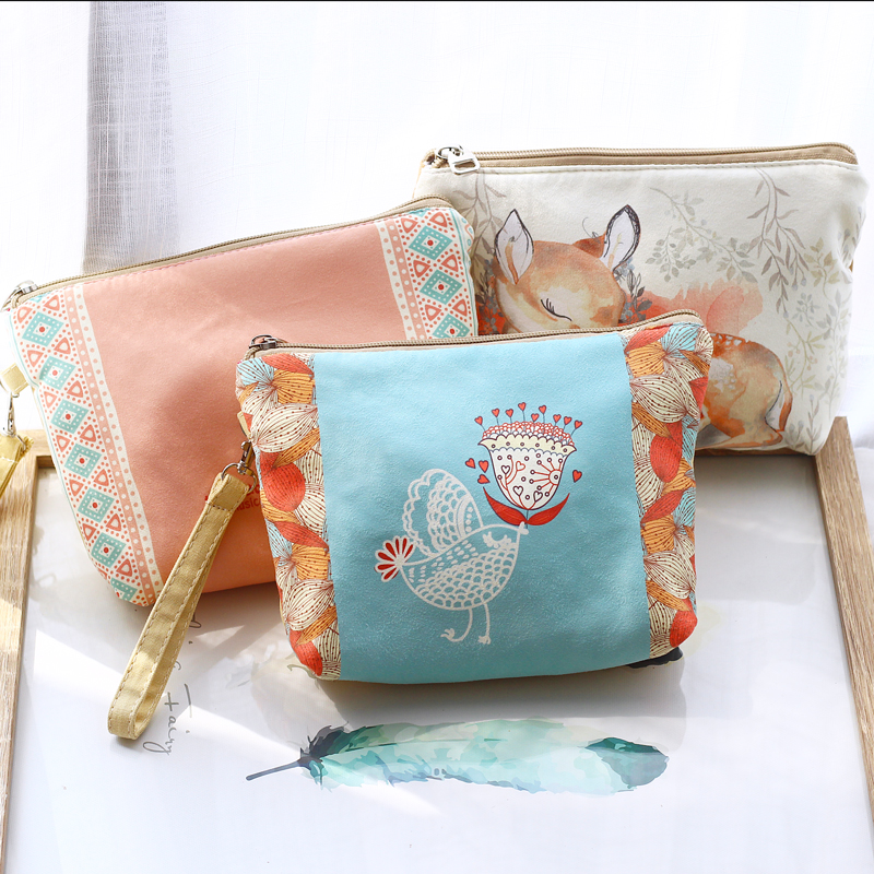 Cosmetic bag small portable Korean simple student cute girl soft girl net red Wrist bag coin purse single zipper