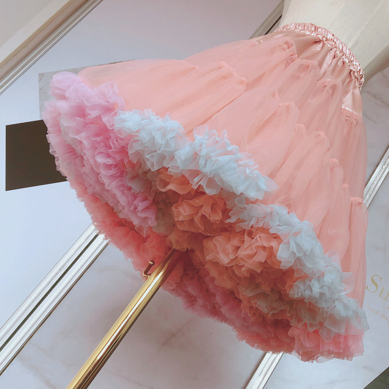 Bear's language lolita rainbow skirt support Lolita cloud gauze skirt ultra fluffy violent soft yarn cotton candy boneless petticoat