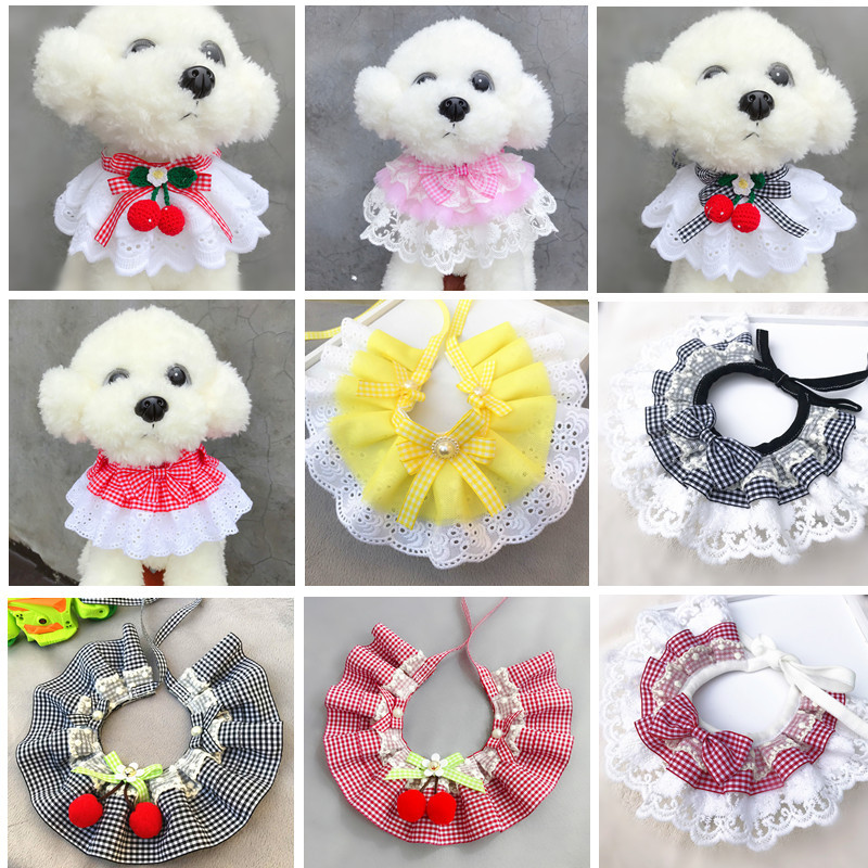New Strawberry Bow Lace Pet Collar Cat Necklace Teddy Yorkshire Circle Collar Dog Bib