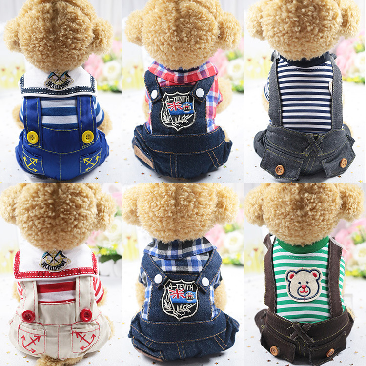 Spring and summer new dog clothes Teddy Pomeranian bichon small dog four-legged clothes navy pet clothes clothing