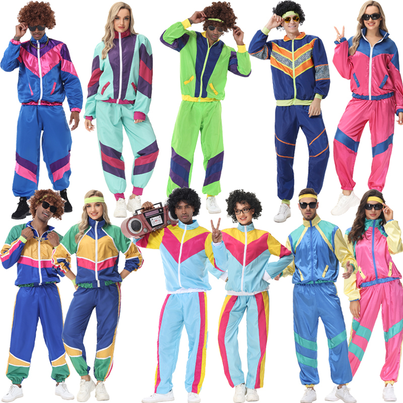 Halloween Couple Costumes Retro 70S 80 Disco Costumes Masquerade Hip-Hop Sportswear for Men and Women