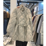 Dongdaemun 2018 mùa đông phiên bản Hàn Quốc mới của phần dài buông xõa xuống quần áo cotton cotton hình kim cương áo khoác nữ thủy triều