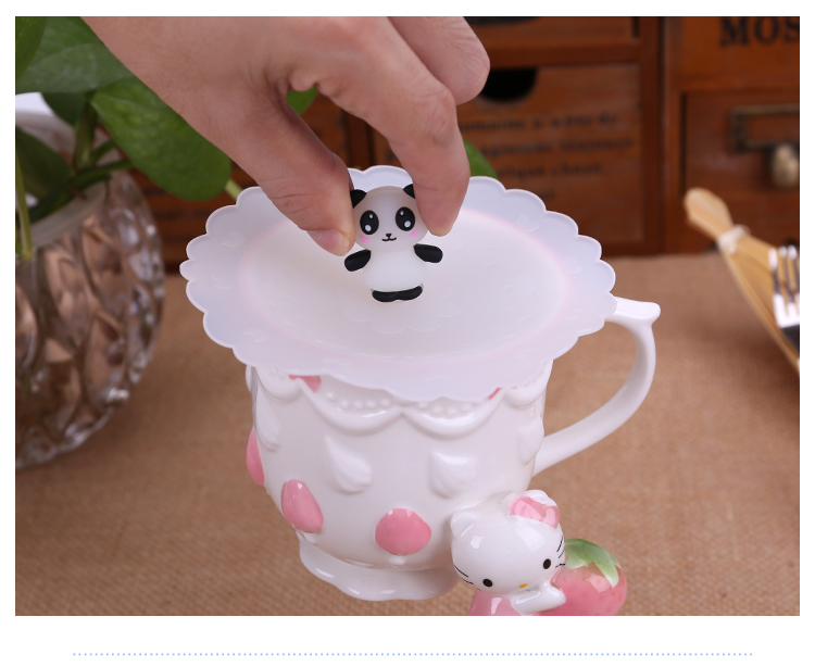 12CM chống rò rỉ thực phẩm lớp silicone nắp nắp cao su dễ thương không độc hại phổ quát bìa silicone sáng tạo - Tách ly uống nước