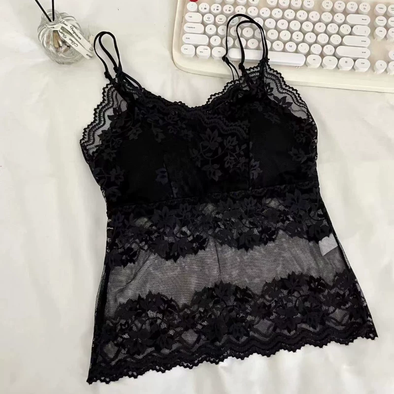 Летний гипюр топ на лямках, топ с чашечками, тонкая защитная underwear, бюстгальтер-топ, топ-бюстгальтер