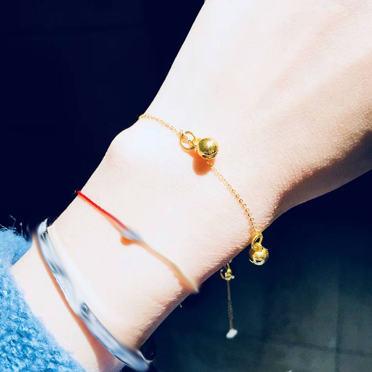 Xuân xuân mới 3D vàng cứng 999 vàng 24K Mặt vàng nhẵn mịn sẽ vòng vòng tay có thể điều chỉnh vòng tay nữ mẫu - Vòng chân vòng chân bạc tây tạng