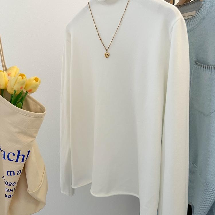 White Half-Turtleneck Cashmere Sweater for Women, Autumn and Winter, Loose Fit, Thin Style, High-End Feel, Rolled Edge Base Layer Wool Sweater Top