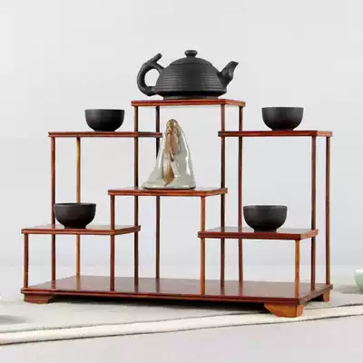 Mahogany Bogu rack Solid wood Chinese antique new style red sandalwood display rack Medium high two low teapot tea set rack