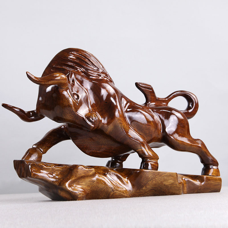 Mahogany crafts wood carving zodiac cow ornaments Cow soaring home Feng Shui decoration Lucky pioneer cow