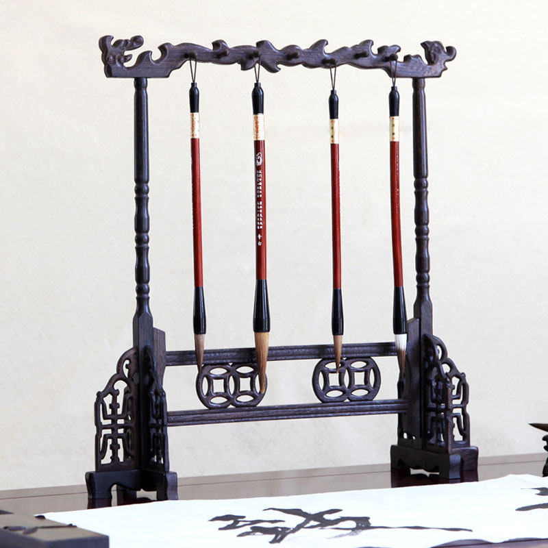 Mahogany brush holder brush hanging large wenge wood solid wood brush holder pen shelving Four Treasures calligraphy supplies