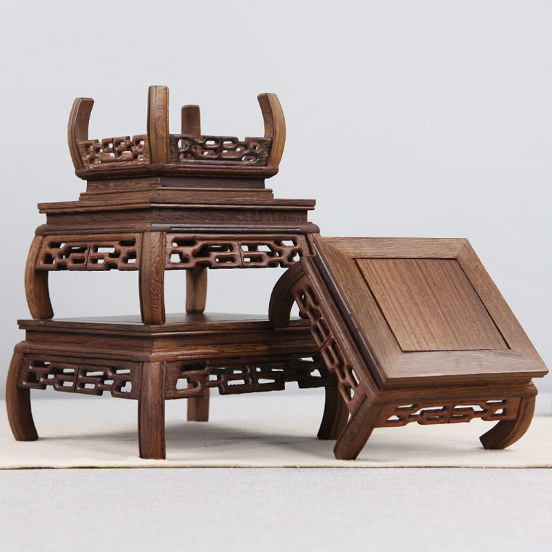Chicken wing wood base Mahogany handicraft decoration base Solid wood square odd stone flower pot Buddha statue base wooden bracket