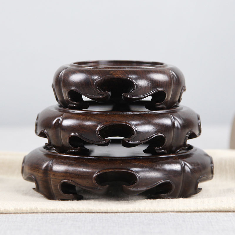 Black sandalwood vase Buddha statue base solid wooden stone basin shape fittings whole wood log base