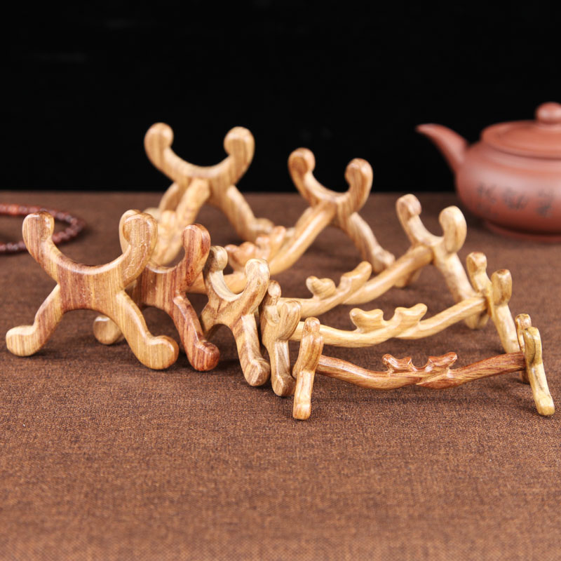 Wooden Ruyi shelf decoration ivory pipe horn bracket base mahogany solid wood carving craft gift decoration rosewood