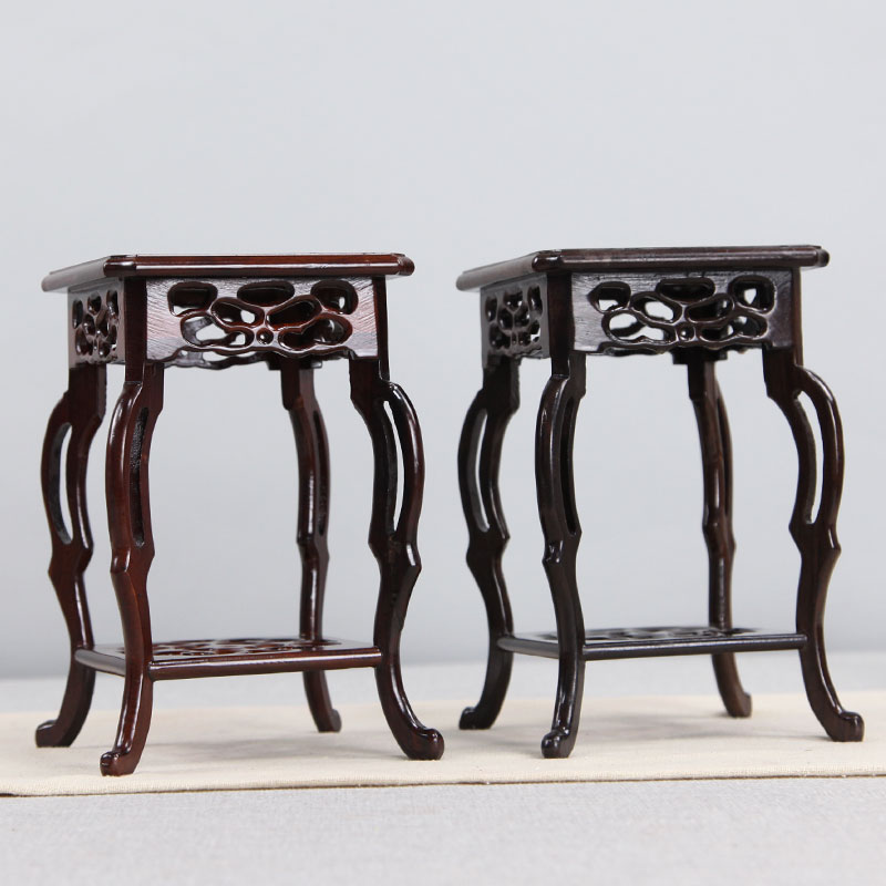 Mahogany base Solid wood carving handicraft ornament base Ebony wood strange stone flower pot base seahorse small flower table