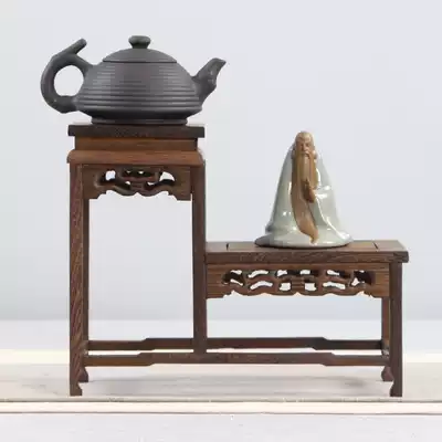 Chicken winged Wood purple clay pot shelf tea rack small bog Shelf shelf solid wood high and low little treasure Pavilion base