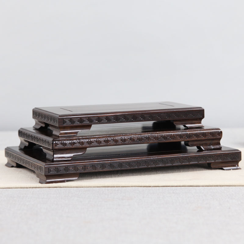 Red wood carving crafts furniture base black sandal wood square floor pot scenic stone base solid wooden cubicle