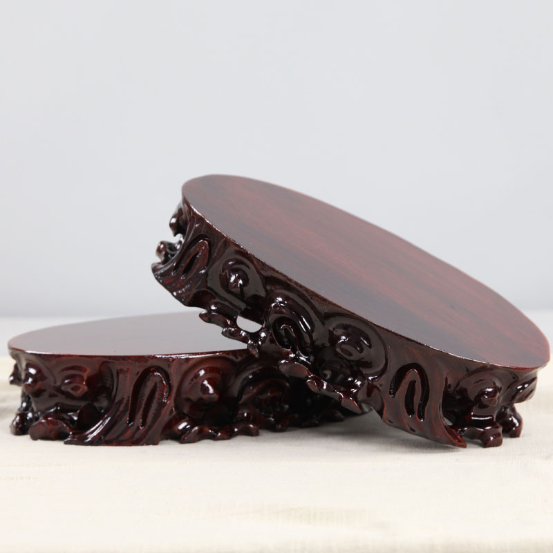 Qishi base Wooden root carving base can be grooved flower pot landscape decoration Oval jade head Buddha statue base Solid wood