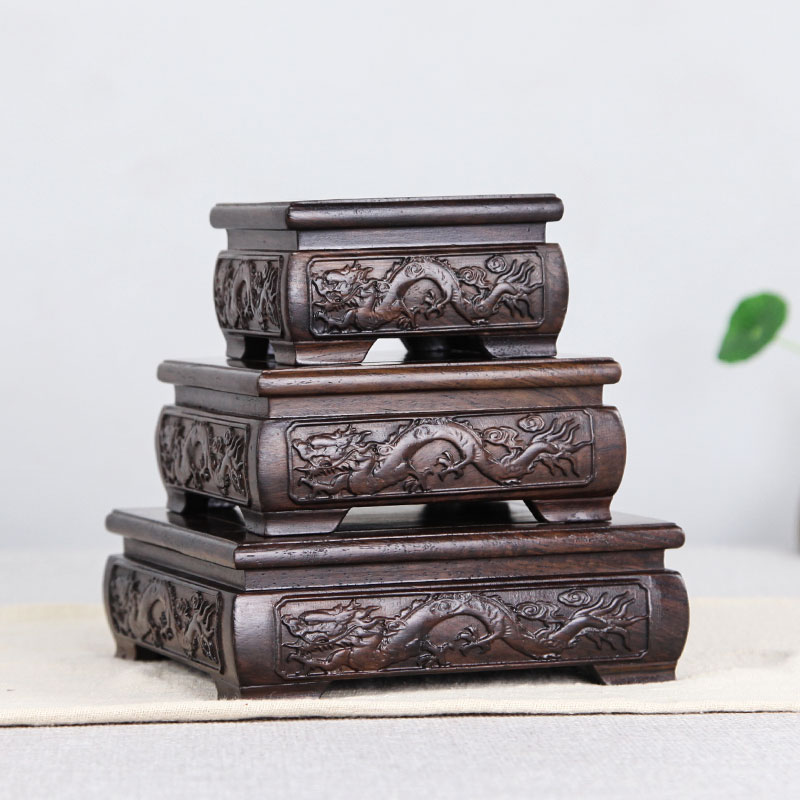 Solid wood carving ornaments base purple sand pot tea vase Bonsai stone odd head Buddha square base bracket