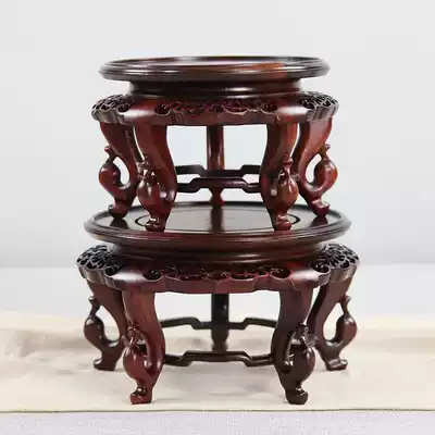 Mahogany wood carving ornaments round base Red acid branches fragrant strange stone flower pot landscape fish tank base Solid wood base