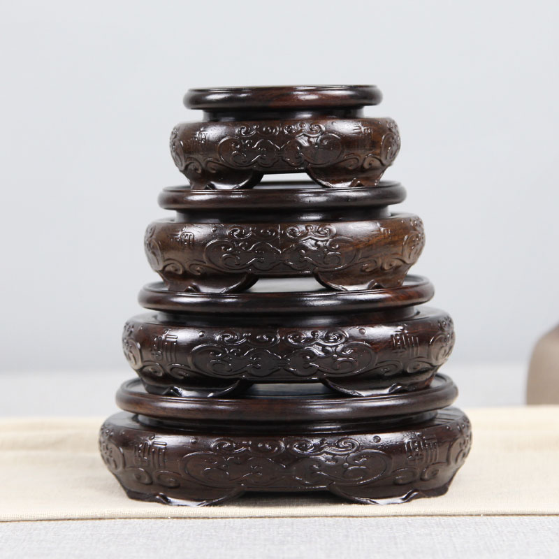 Mahogany handicraft ornaments wood carving base solid wood ebony round base stone vase flowerpot base wooden support