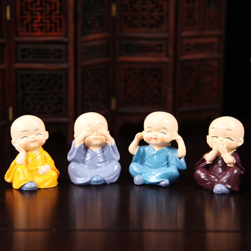 Bogu frame swing piece 4 small monk ornament adorable car swing piece Verdover Resin Pendulum decoration Home Ornaments-Taobao