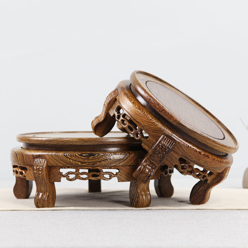 Chicken wing wood flower pot base Solid wood carving crafts decoration vase base Round bonsai Buddha statue fish tank base