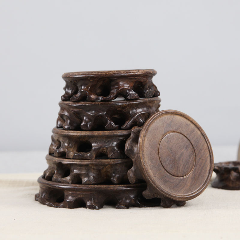 Mahogany ebony round root carving base Odd stone jade decoration base Solid wood vase flower pot Purple sand pot