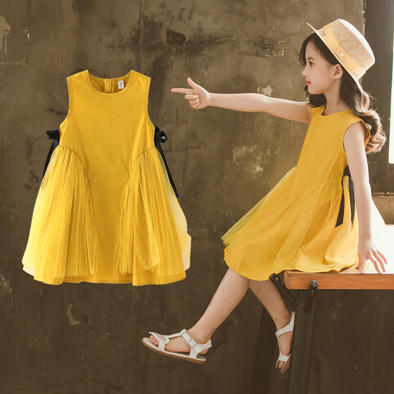 Girls summer dress 2022 new vest skirt foreign style princess solid color sleeveless Korean version super fairy mesh skirt