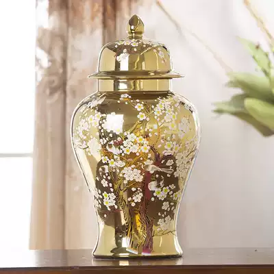 Jingdezhen ceramic pot decoration vase living room European-style golden light luxury flower arrangement home large soft decoration