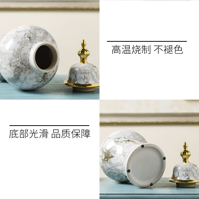 Jingdezhen ceramic vase marble general light tank furnishing articles modern new Chinese style key-2 luxury dried flower flower arranging bottles