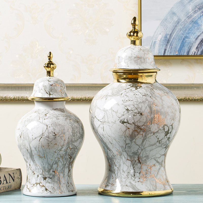 Jingdezhen ceramic vase marble general light tank furnishing articles modern new Chinese style key-2 luxury dried flower flower arranging bottles