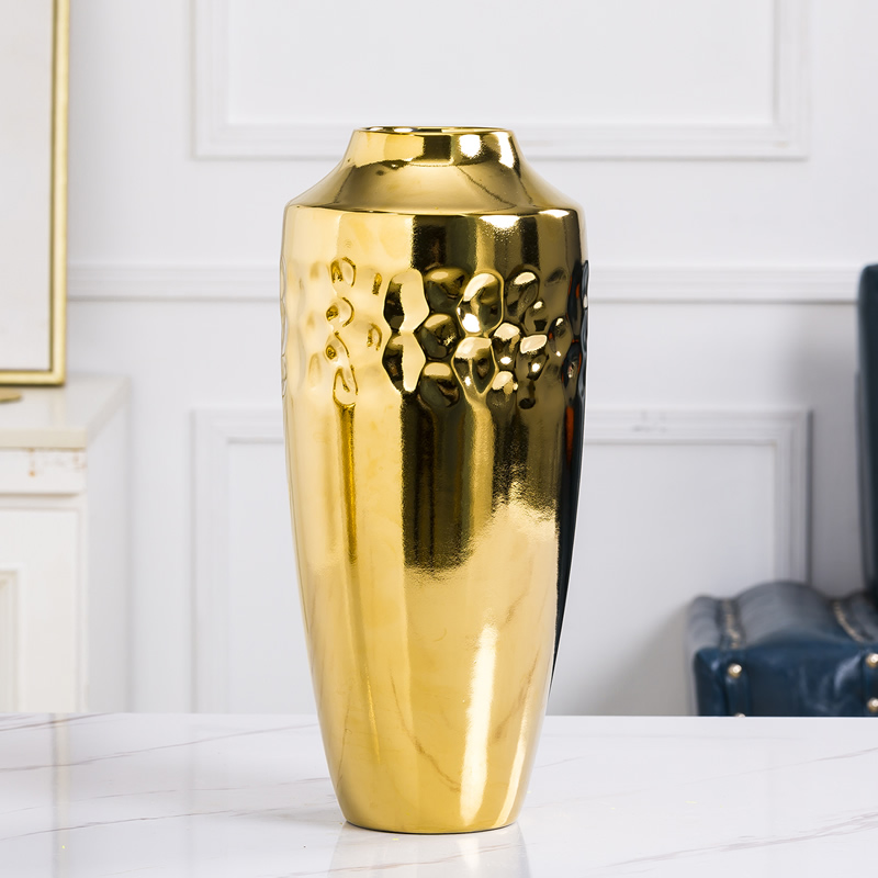Modern light key-2 luxury ceramic vase furnishing articles Nordic sitting room, dried flowers, golden flower implement creative contracted porcelain decorative flower arrangement