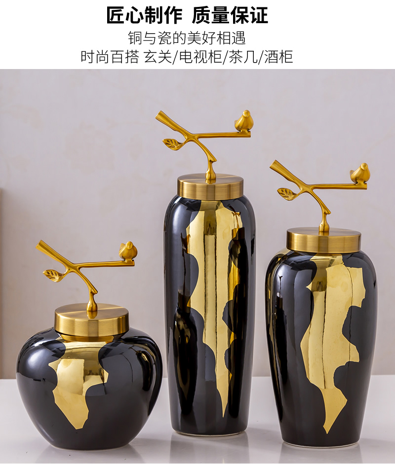 Light European - style key-2 luxury furnishing articles ceramic vase sitting room dried flowers flower arrangement of new Chinese style household act the role ofing is tasted with copper table decoration