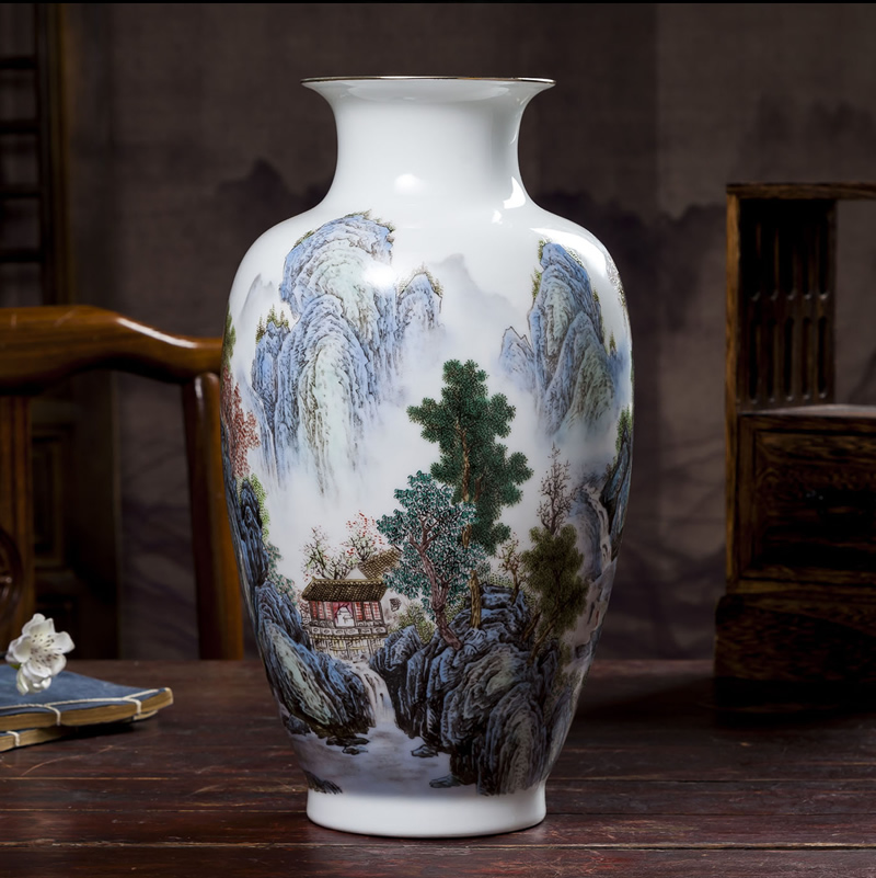 Jingdezhen ceramic vase furnishing articles of new Chinese style landscape painting of flowers and birds in the sitting room porch decoration decorative porcelain flower arranging art