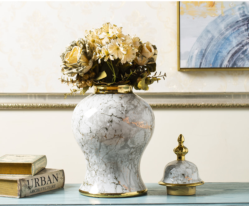 Jingdezhen ceramic vase marble general light tank furnishing articles modern new Chinese style key-2 luxury dried flower flower arranging bottles