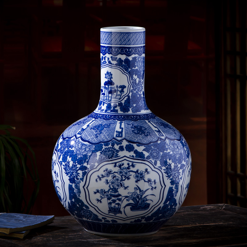 Jingdezhen ceramic big vase furnishing articles antique Chinese blue and white porcelain is the sitting room porch flower arranging porcelain ornaments furnishing articles