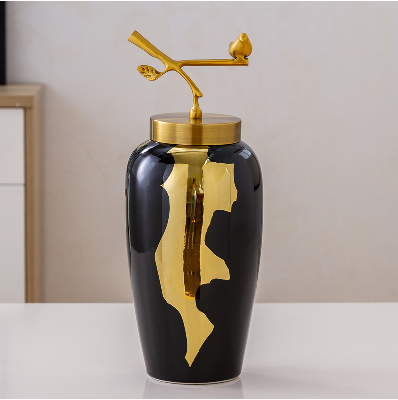 Light European - style key-2 luxury furnishing articles ceramic vase sitting room dried flowers flower arrangement of new Chinese style household act the role ofing is tasted with copper table decoration