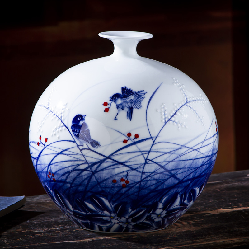 Jingdezhen ceramic vase furnishing articles by hand - made the sitting room of Chinese style household adornment flower arranging rich ancient frame handicraft
