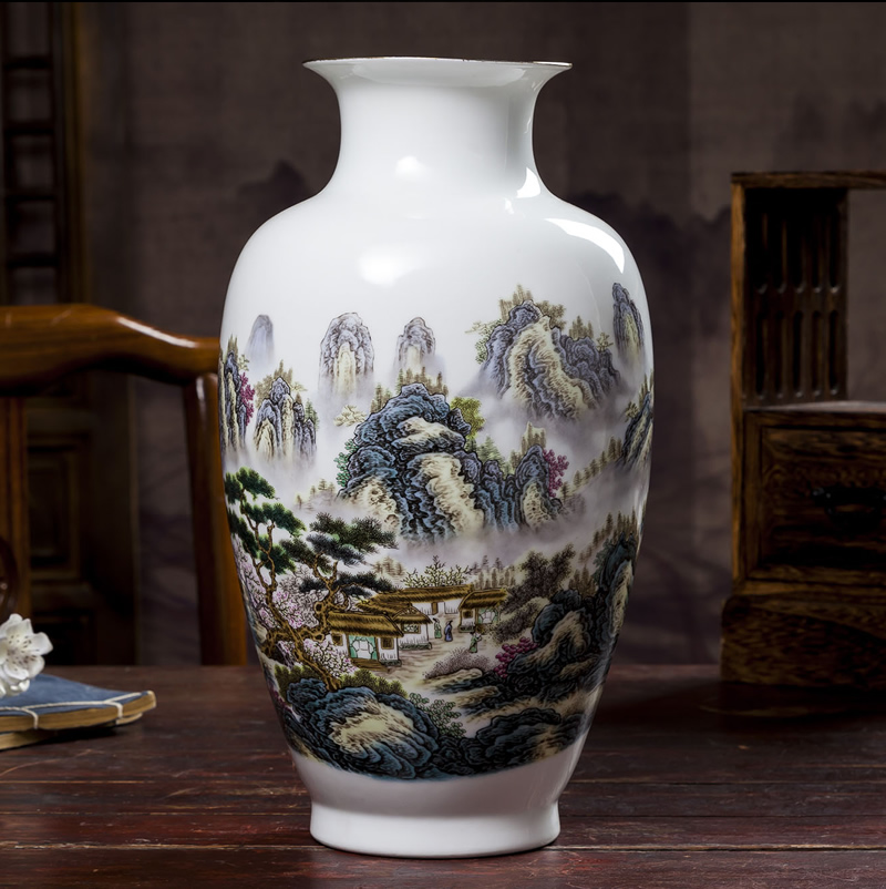 Jingdezhen ceramic vase furnishing articles of new Chinese style landscape painting of flowers and birds in the sitting room porch decoration decorative porcelain flower arranging art