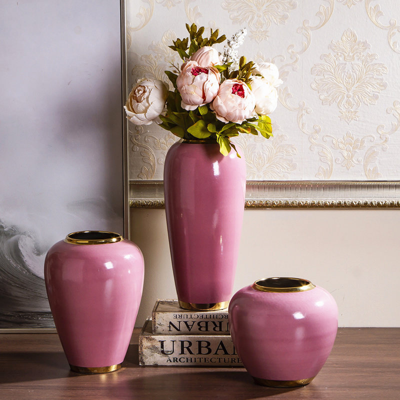 Pink vase swing piece European style living room flower arrangement Dry floral floral home small frescoed creative table decoration furnishing