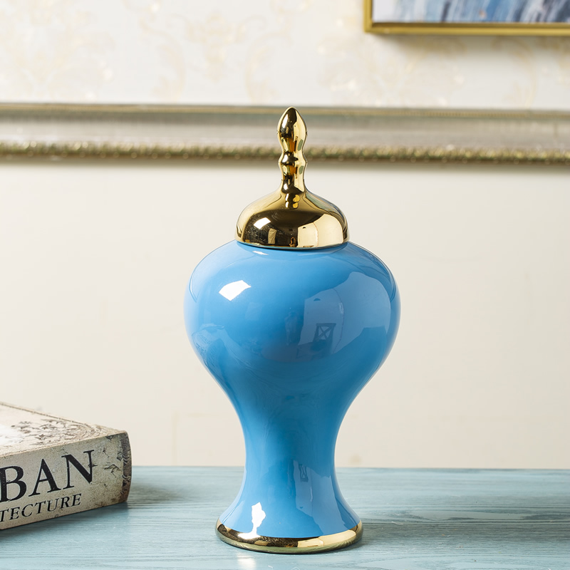 Light ceramic vase furnishing articles European new Chinese style key-2 luxury living room dry flower arranging flowers general porcelain jar with cover POTS