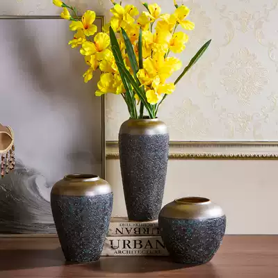 Jingdezhen ceramic vase coarse pottery dry flower arrangement retro old earthen pottery pot flower pot living room decoration soft decoration
