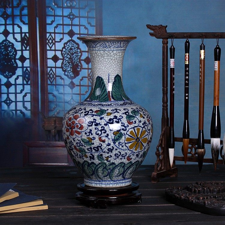 Jingdezhen Ceramic Vase New Middle Number Porcelain Hand-painted Green Flower Porcelain Five Color Ceramic Vase Pendulum Pieces Ancient Play Furnishing