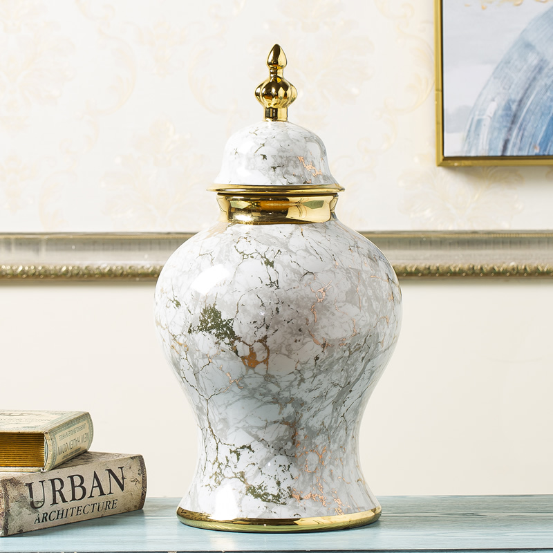 Jingdezhen ceramic vase marble general light tank furnishing articles modern new Chinese style key-2 luxury dried flower flower arranging bottles