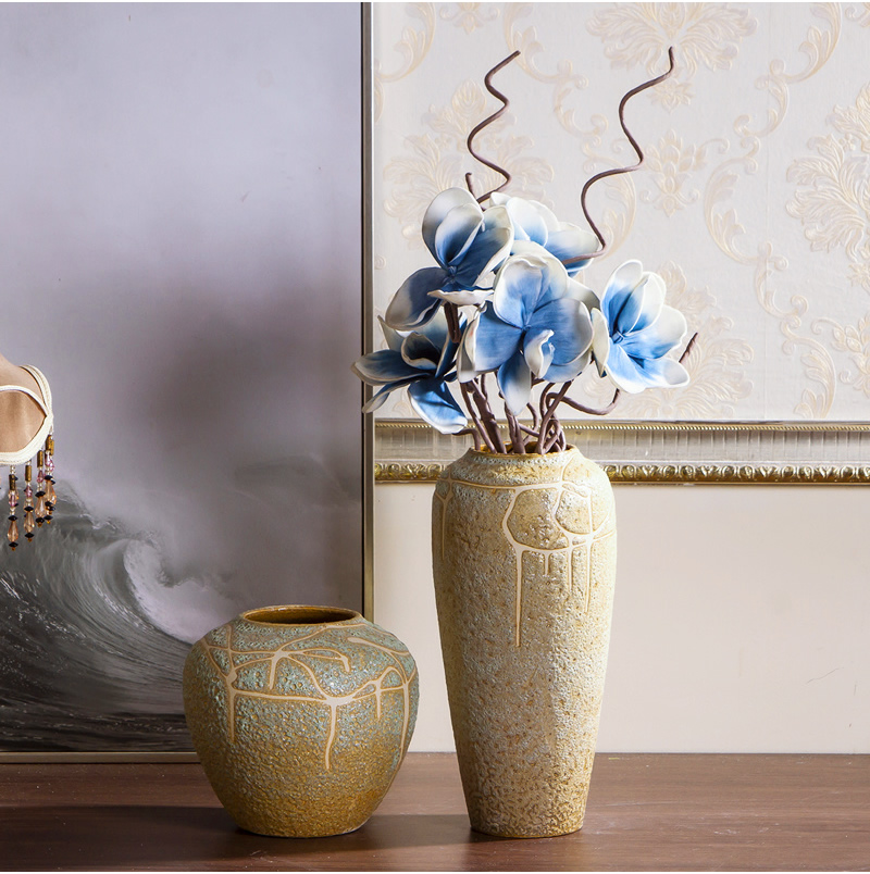 Jingdezhen ceramic vases, flower arranging coarse pottery Chinese porcelain art restoring ancient ways furnishing articles pottery dry flower vases sitting room