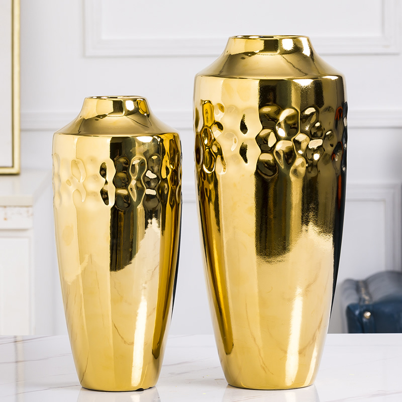 Modern light key-2 luxury ceramic vase furnishing articles Nordic sitting room, dried flowers, golden flower implement creative contracted porcelain decorative flower arrangement