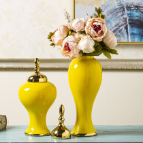  Jingdezhen new Chinese ceramic pot decoration pottery pot jewelry living room creative yellow dried flower flower arrangement vase