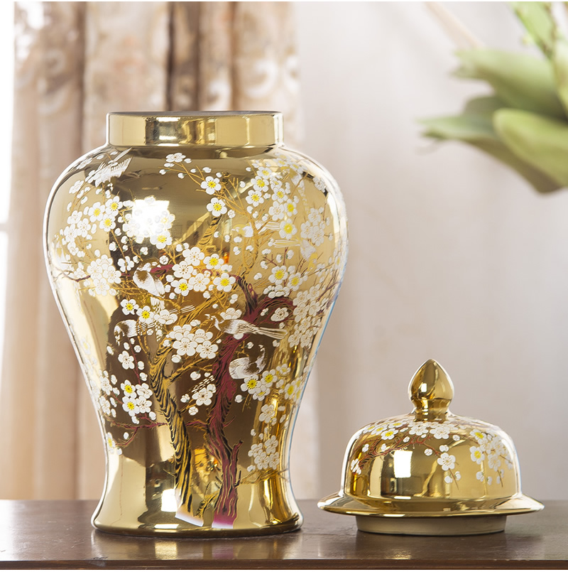 General jingdezhen ceramic pot sitting room place vase European golden light key-2 luxury home large soft adornment arranging flowers