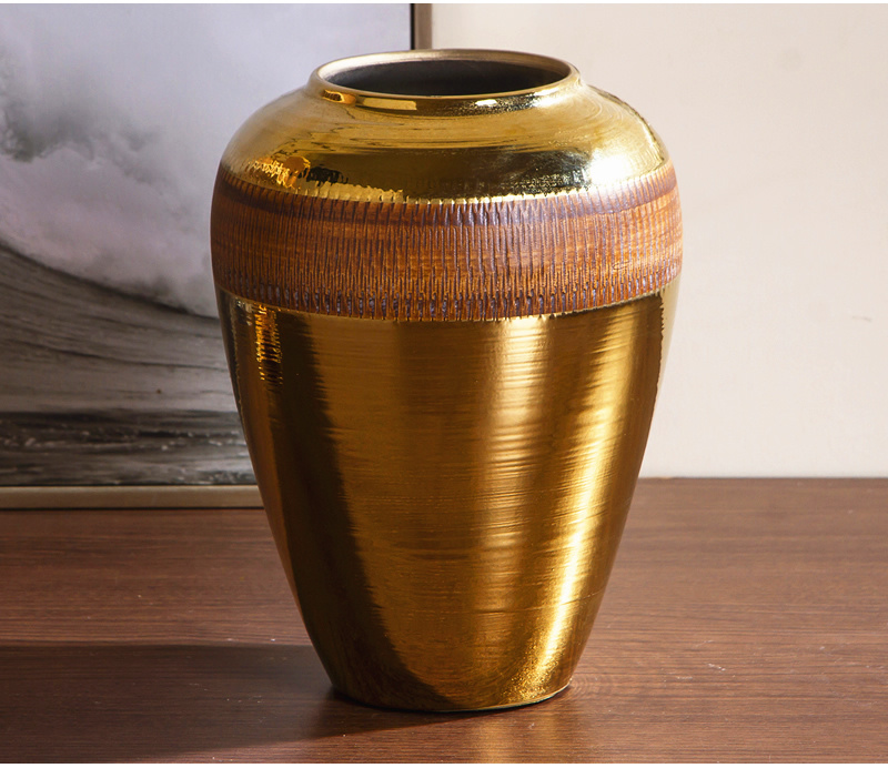 Jingdezhen ceramic vase furnishing articles golden light key-2 luxury living room dry flower arranging flowers European table POTS creative decoration
