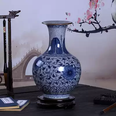 Jingdezhen ceramics hand-painted underglaze color antique official kiln crack glaze blue and white porcelain vase living room Chinese ornaments